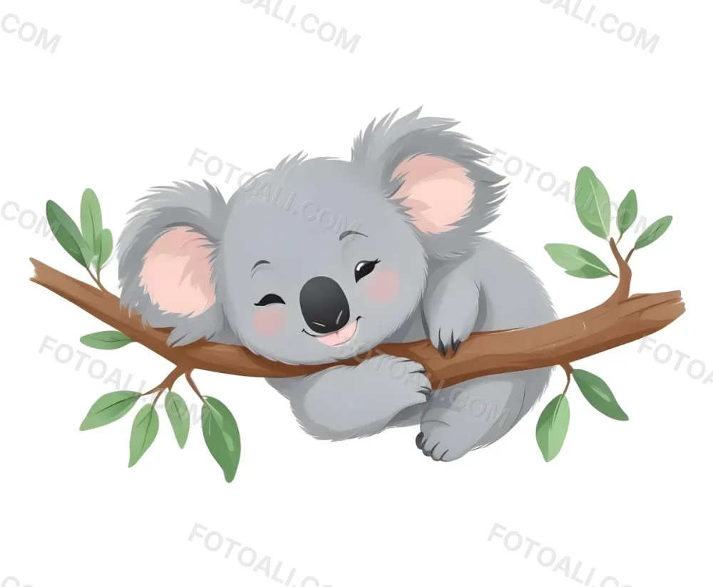 3d Model A Cute Koala Sleeping On A Tree Branch With Green Leaves The Background Is White Cartoon Style Soft Colors Vector Illustration Figure Octane Render Volumetric Highly Detailed Videogame Aesthetic 14 Fa70