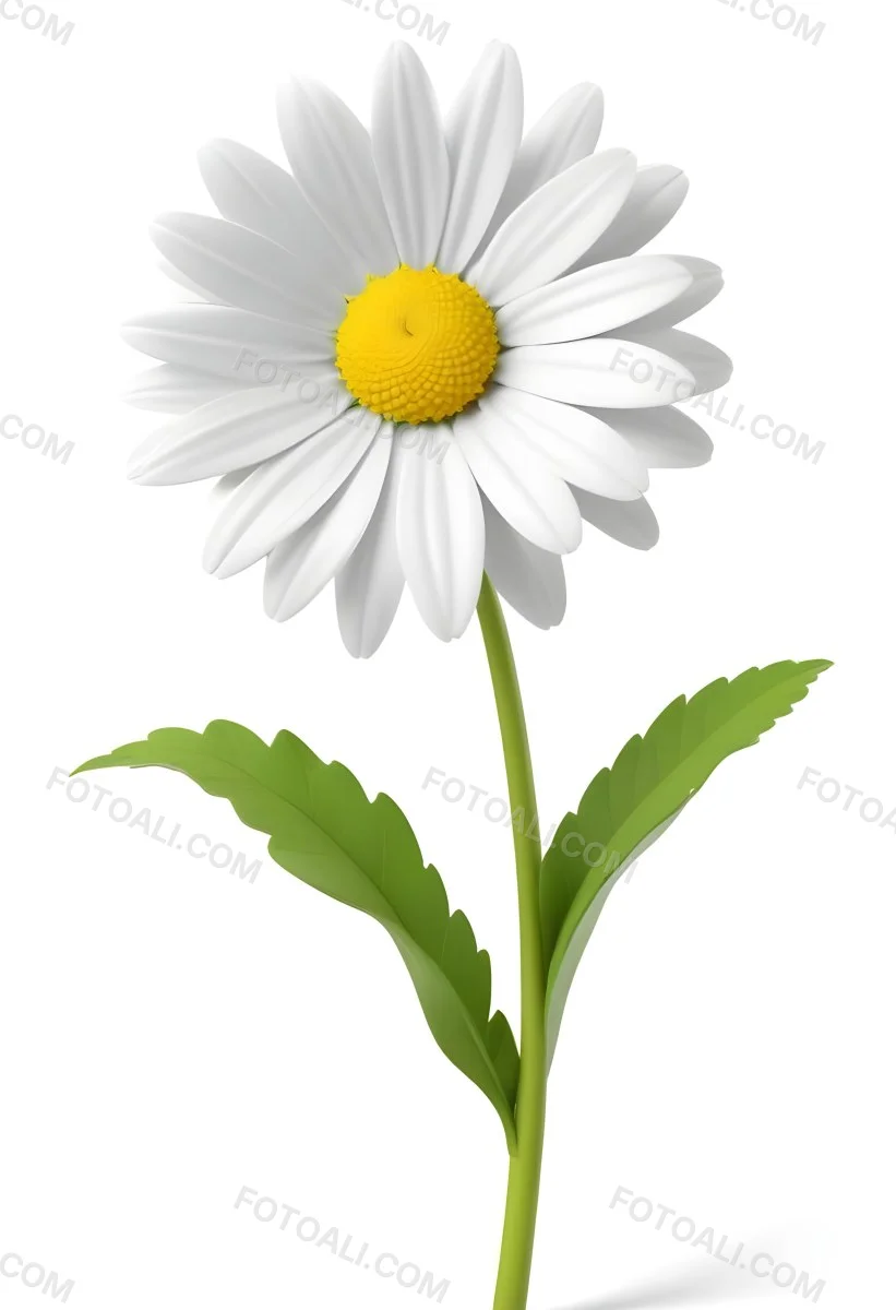3d Model A Daisy With White Petals And A Green Center Yellow Stem And Leaves Isolated On A White Background Figure Octane Render Volumetric Highly Detailed Videogame Aesthetic 13 8218
