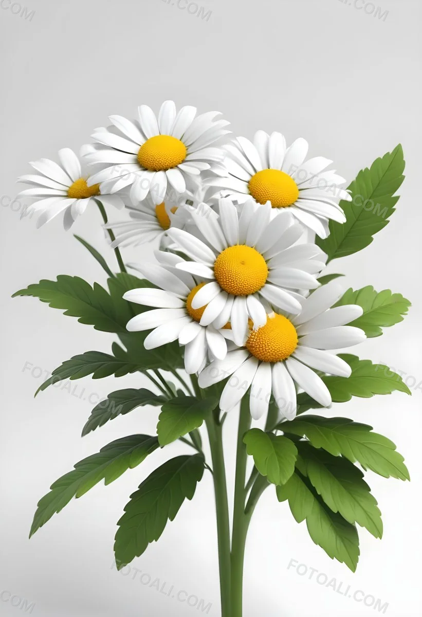 3d Model A Daisy With White Petals And A Green Center Yellow Stem And Leaves Isolated On A White Background Figure Octane Render Volumetric Highly Detailed Videogame Aesthetic 20 58f7