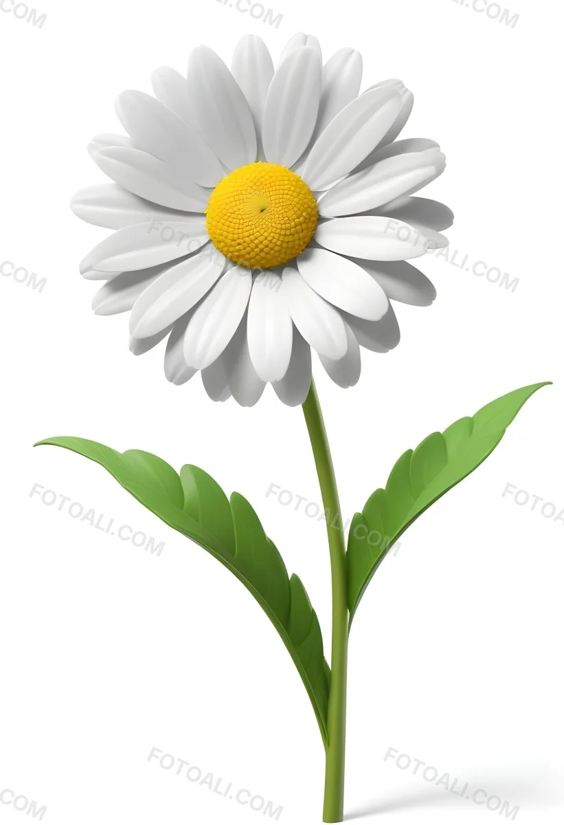 3d Model A Daisy With White Petals And A Green Center Yellow Stem And Leaves Isolated On A White Background Figure Octane Render Volumetric Highly Detailed Videogame Aesthetic 21 D0c1