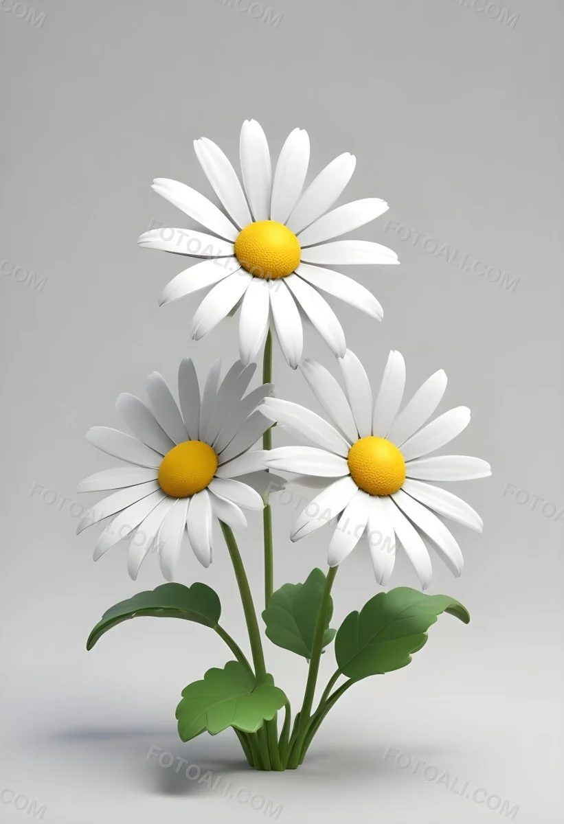 3d Model A Daisy With White Petals And A Green Center Yellow Stem And Leaves Isolated On A White Background Figure Octane Render Volumetric Highly Detailed Videogame Aesthetic 22 18c7