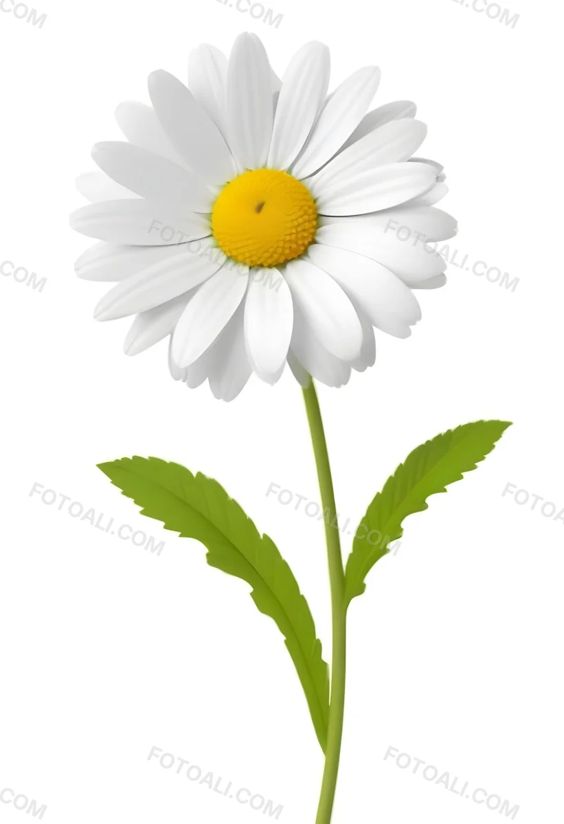 3d Model A Daisy With White Petals And A Green Center Yellow Stem And Leaves Isolated On A White Background Figure Octane Render Volumetric Highly Detailed Videogame Aesthetic 3 Ef0a