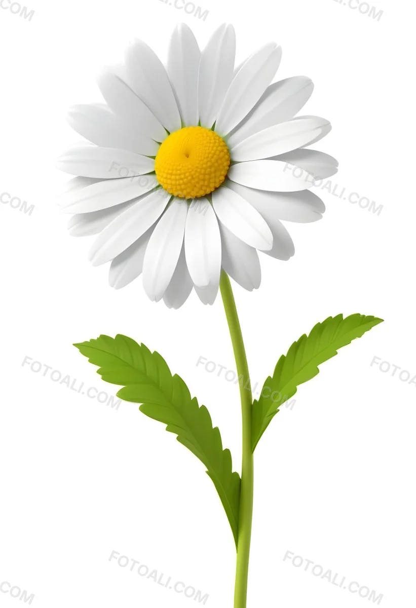 3d Model A Daisy With White Petals And A Green Center Yellow Stem And Leaves Isolated On A White Background Figure Octane Render Volumetric Highly Detailed Videogame Aesthetic 31 06d2