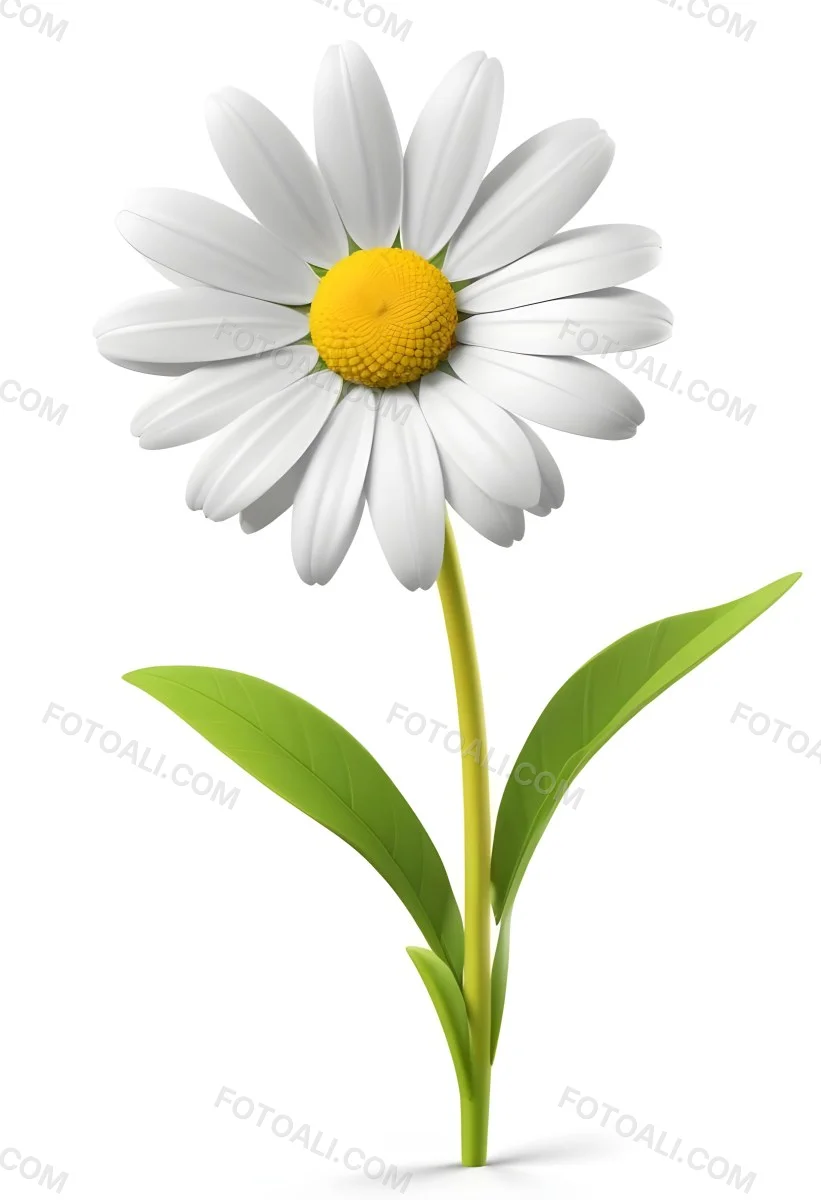 3d Model A Daisy With White Petals And A Green Center Yellow Stem And Leaves Isolated On A White Background Figure Octane Render Volumetric Highly Detailed Videogame Aesthetic 37 F67b