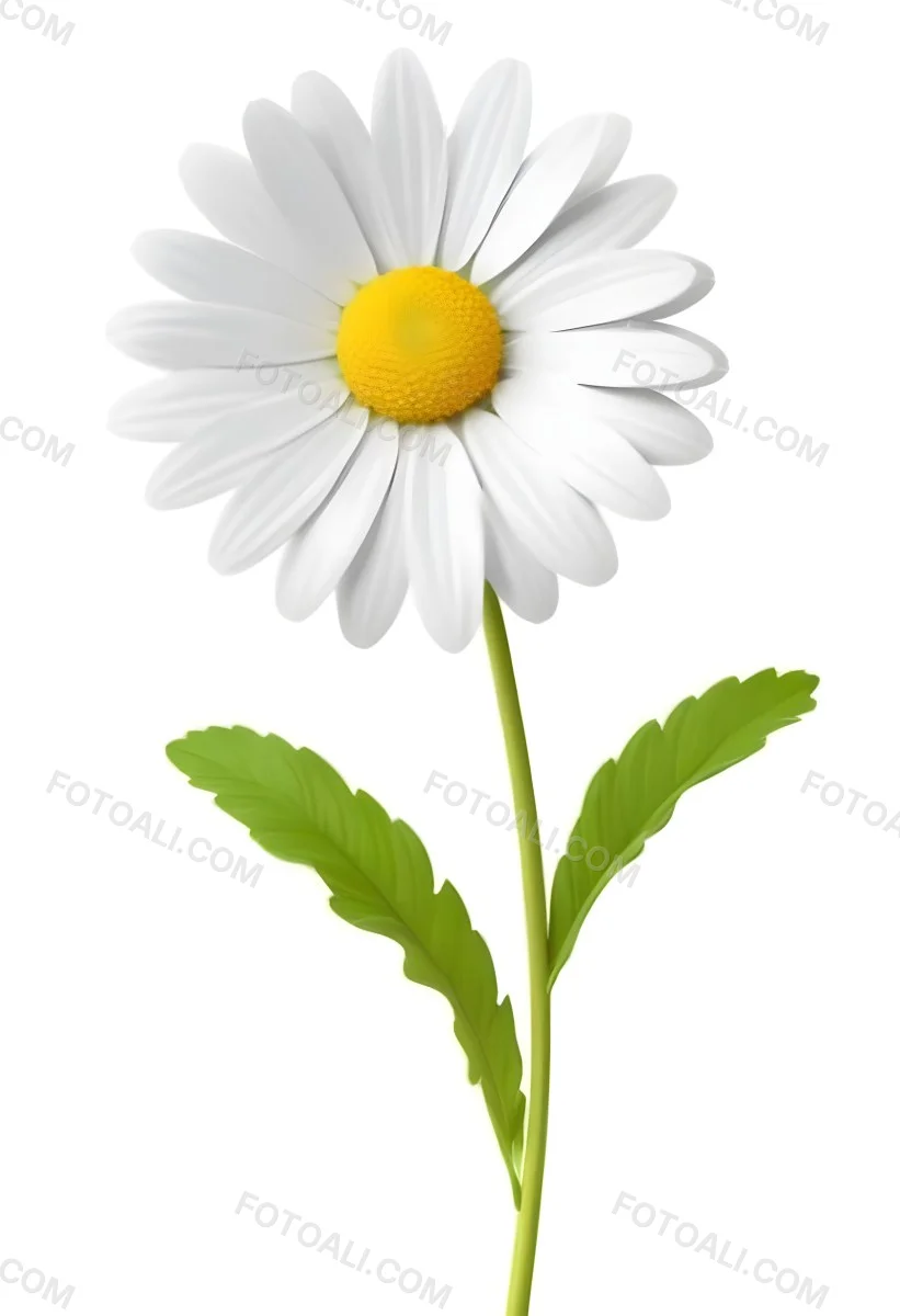 3d Model A Daisy With White Petals And A Green Center Yellow Stem And Leaves Isolated On A White Background Figure Octane Render Volumetric Highly Detailed Videogame Aesthetic 40 Fb29