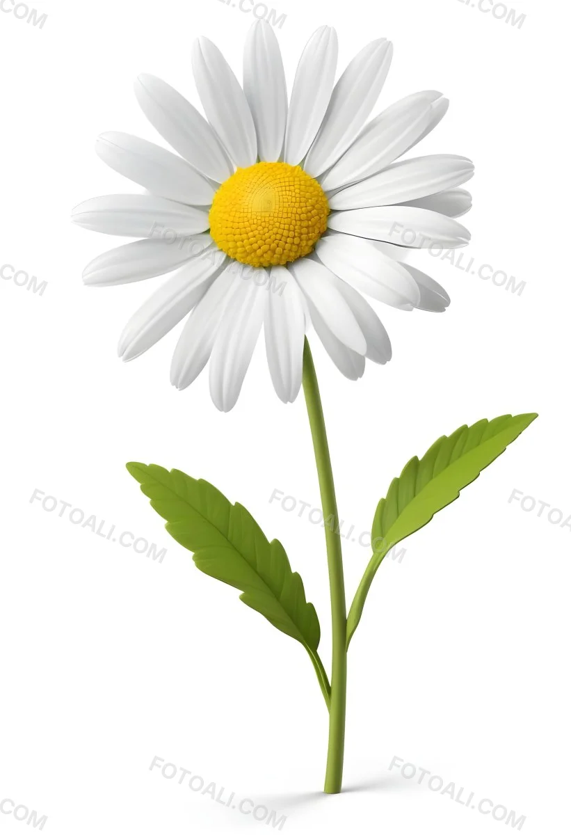 3d Model A Daisy With White Petals And A Green Center Yellow Stem And Leaves Isolated On A White Background Figure Octane Render Volumetric Highly Detailed Videogame Aesthetic 6 405b