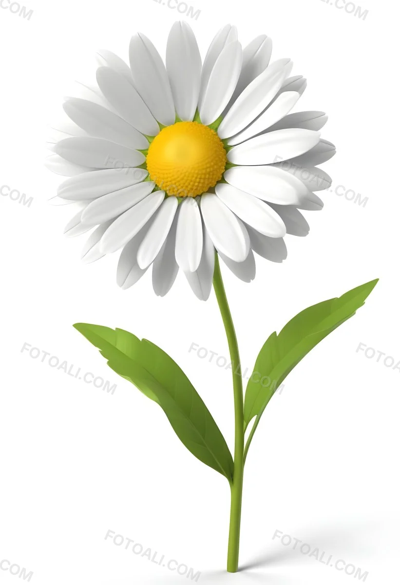 3d Model A Daisy With White Petals And A Green Center Yellow Stem And Leaves Isolated On A White Background Figure Octane Render Volumetric Highly Detailed Videogame Aesthetic 7 23db