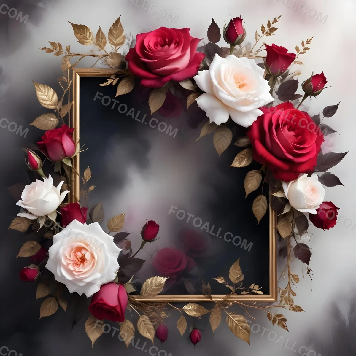 3d Model A Decorative Floral Frame With Large Red And Pink Roses Delicate White Flowers And Gold Accents On A Light Background Figure Octane Render Volumetric Highly Detailed Videogame Aesthetic 55 F59d