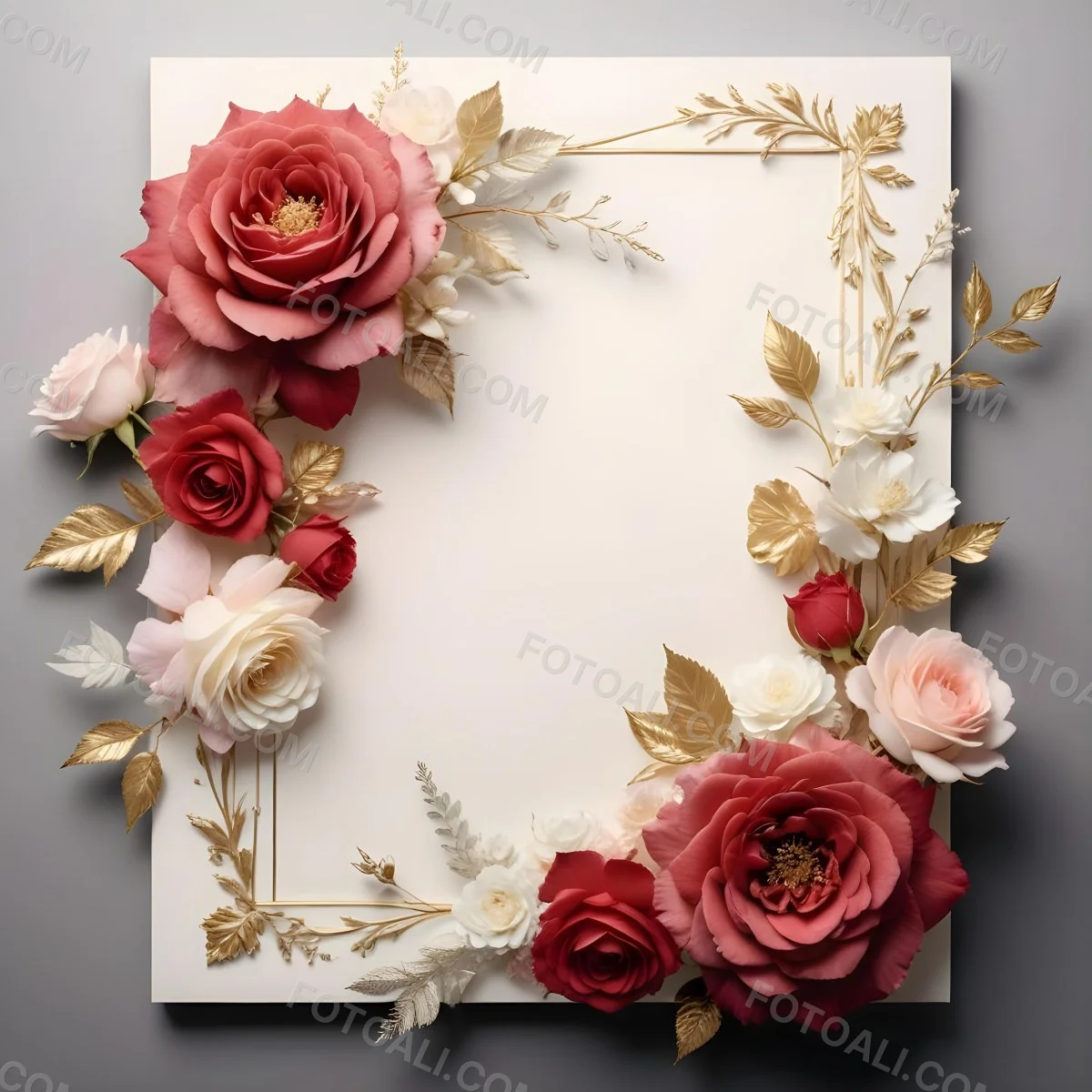 3d Model A Decorative Floral Frame With Large Red And Pink Roses Delicate White Flowers And Gold Accents On A Light Background Figure Octane Render Volumetric Highly Detailed Videogame Aesthetic 77 A13d