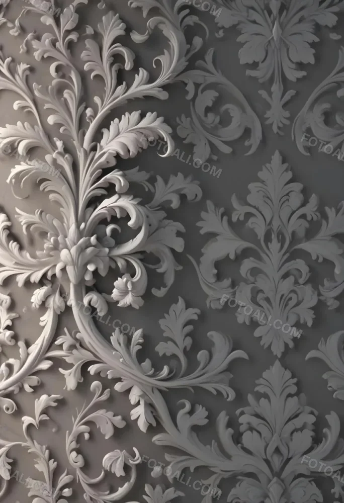 3d Model A Decorative Gray And White Damask Pattern With Ornate Floral And Scroll Designs Figure Octane Render Volumetric Highly Detailed Videogame Aesthetic 1 4ad3