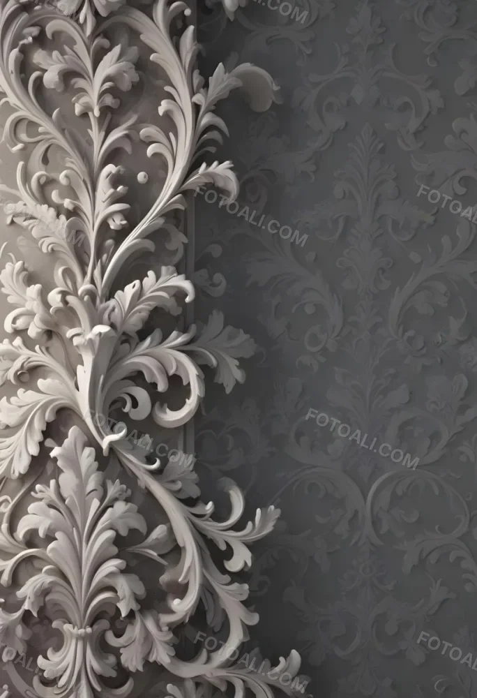 3d Model A Decorative Gray And White Damask Pattern With Ornate Floral And Scroll Designs Figure Octane Render Volumetric Highly Detailed Videogame Aesthetic 13 Ddec