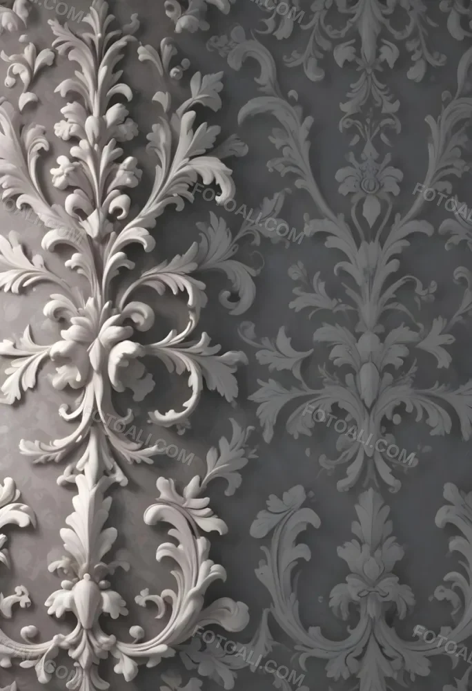 3d Model A Decorative Gray And White Damask Pattern With Ornate Floral And Scroll Designs Figure Octane Render Volumetric Highly Detailed Videogame Aesthetic 14 6fd5