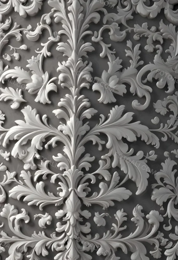 3d Model A Decorative Gray And White Damask Pattern With Ornate Floral And Scroll Designs Figure Octane Render Volumetric Highly Detailed Videogame Aesthetic 16 7bfa