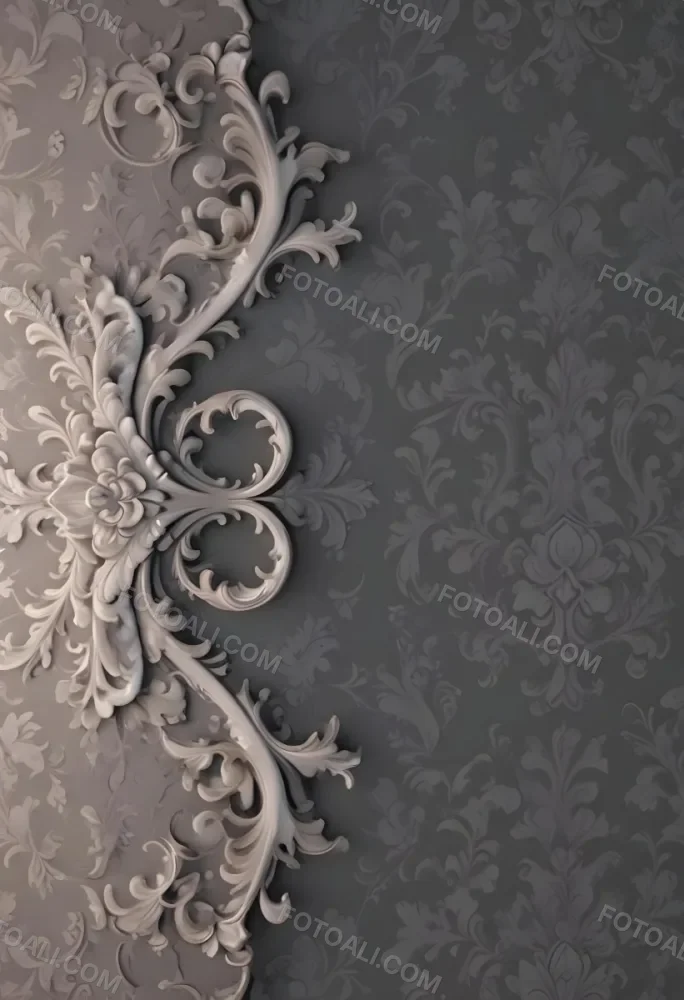 3d Model A Decorative Gray And White Damask Pattern With Ornate Floral And Scroll Designs Figure Octane Render Volumetric Highly Detailed Videogame Aesthetic 3 44d0