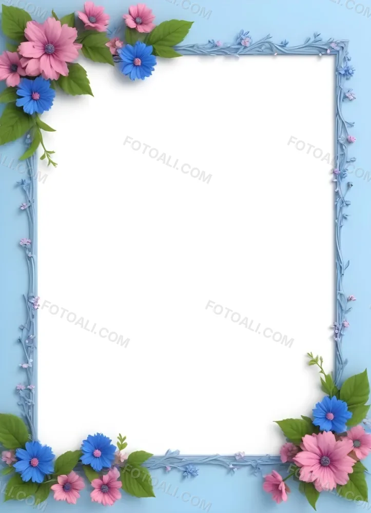 3d Model A Frame With Blue And Pink Flowers On A Light Blue Background Figure Octane Render Volumetric Highly Detailed Videogame Aesthetic 10 B7c8