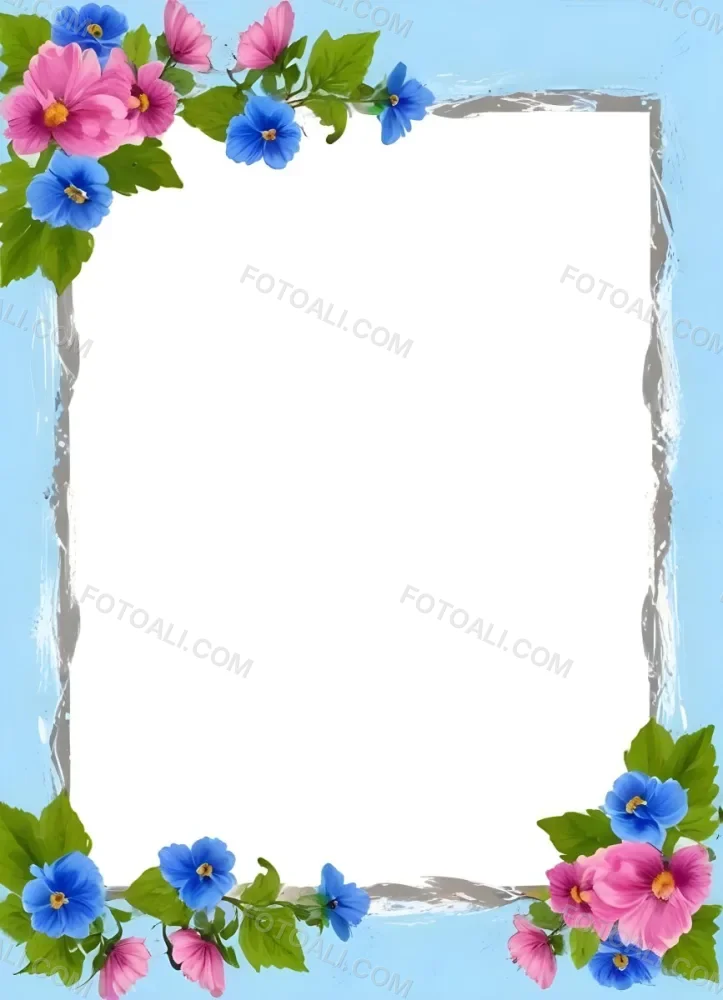 3d Model A Frame With Blue And Pink Flowers On A Light Blue Background Figure Octane Render Volumetric Highly Detailed Videogame Aesthetic 23 1a94