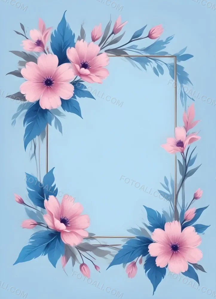 3d Model A Frame With Blue And Pink Flowers On A Light Blue Background Figure Octane Render Volumetric Highly Detailed Videogame Aesthetic 49 E76a