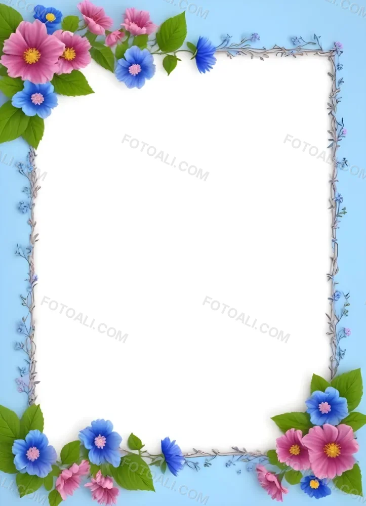 3d Model A Frame With Blue And Pink Flowers On A Light Blue Background Figure Octane Render Volumetric Highly Detailed Videogame Aesthetic 50 5200