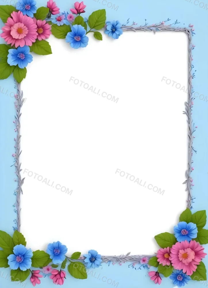 3d Model A Frame With Blue And Pink Flowers On A Light Blue Background Figure Octane Render Volumetric Highly Detailed Videogame Aesthetic 89 7c78