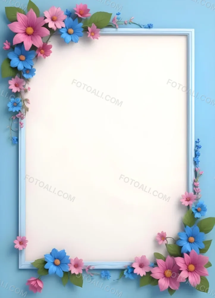 3d Model A Frame With Blue And Pink Flowers On A Light Blue Background Figure Octane Render Volumetric Highly Detailed Videogame Aesthetic 90 E690