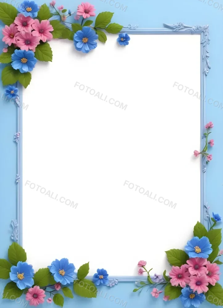 3d Model A Frame With Blue And Pink Flowers On A Light Blue Background Figure Octane Render Volumetric Highly Detailed Videogame Aesthetic 91 9ae3