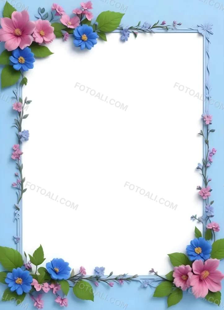 3d Model A Frame With Blue And Pink Flowers On A Light Blue Background Figure Octane Render Volumetric Highly Detailed Videogame Aesthetic 94 902d