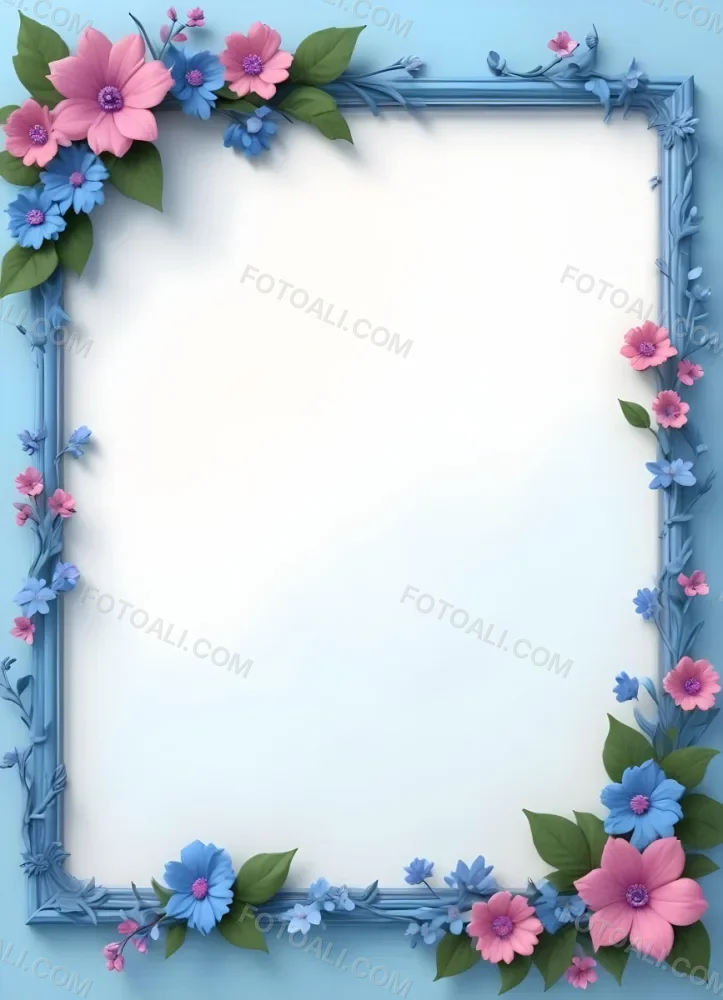 3d Model A Frame With Blue And Pink Flowers On A Light Blue Background Figure Octane Render Volumetric Highly Detailed Videogame Aesthetic 95 Bcb1