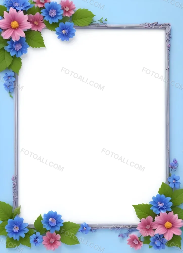 3d Model A Frame With Blue And Pink Flowers On A Light Blue Background Figure Octane Render Volumetric Highly Detailed Videogame Aesthetic 96 32ed
