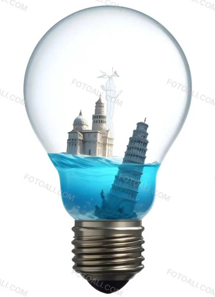 3d Model A Glass Light Bulb Containing A Miniature Ship Sailing On A Blue Ocean With The Leaning Tower Of Pisa In The Background Figure Octane Render Volumetric Highly Detailed Videogame Aesthetic 12 669e