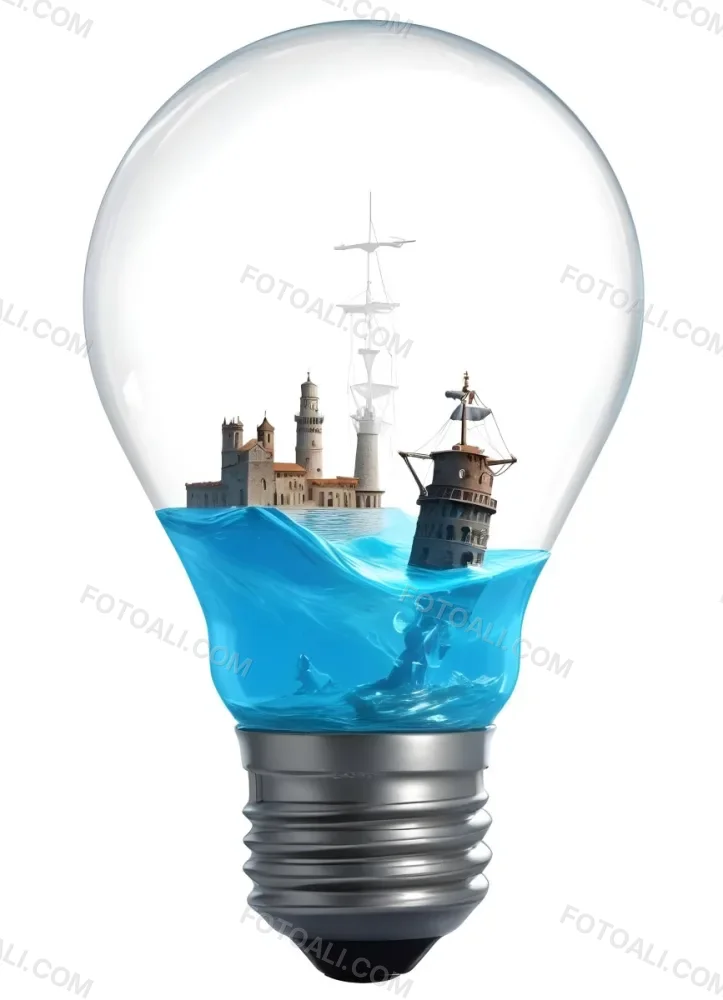 3d Model A Glass Light Bulb Containing A Miniature Ship Sailing On A Blue Ocean With The Leaning Tower Of Pisa In The Background Figure Octane Render Volumetric Highly Detailed Videogame Aesthetic 17 Bea5