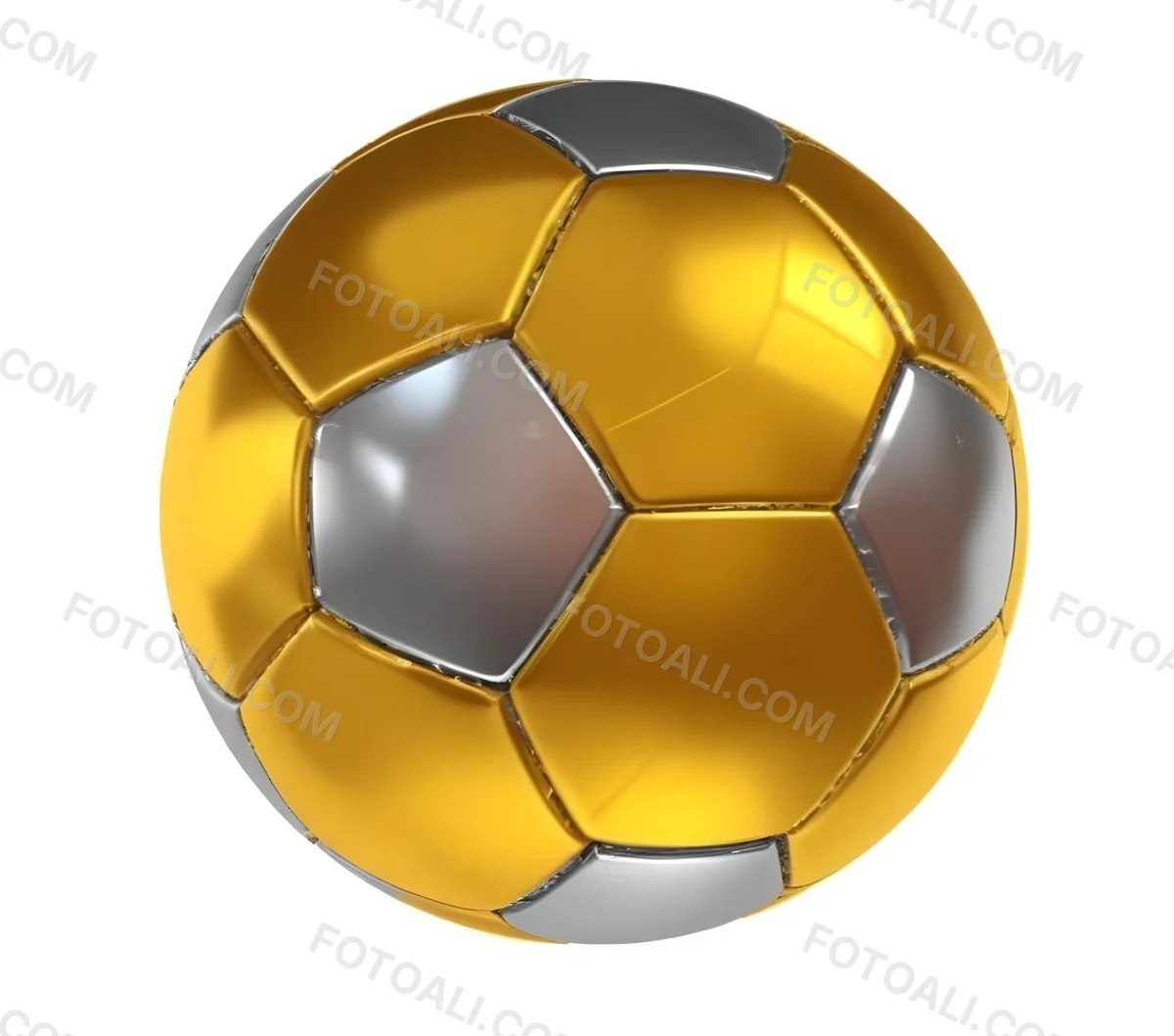 3d Model A Golden And Silver Soccer Ball With Hexagonal Pattern Shiny Texture Dynamic Lighting Isolated On A White Background Sports Equipment Competitive Spirit Victory Symbol Figure Octane Render Volumetric 14 Abe6