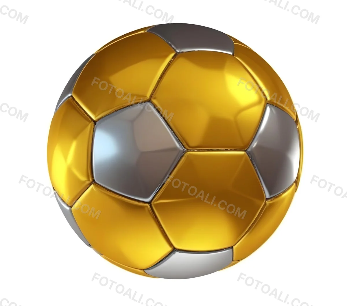 3d Model A Golden And Silver Soccer Ball With Hexagonal Pattern Shiny Texture Dynamic Lighting Isolated On A White Background Sports Equipment Competitive Spirit Victory Symbol Figure Octane Render Volumetric 18 63c1