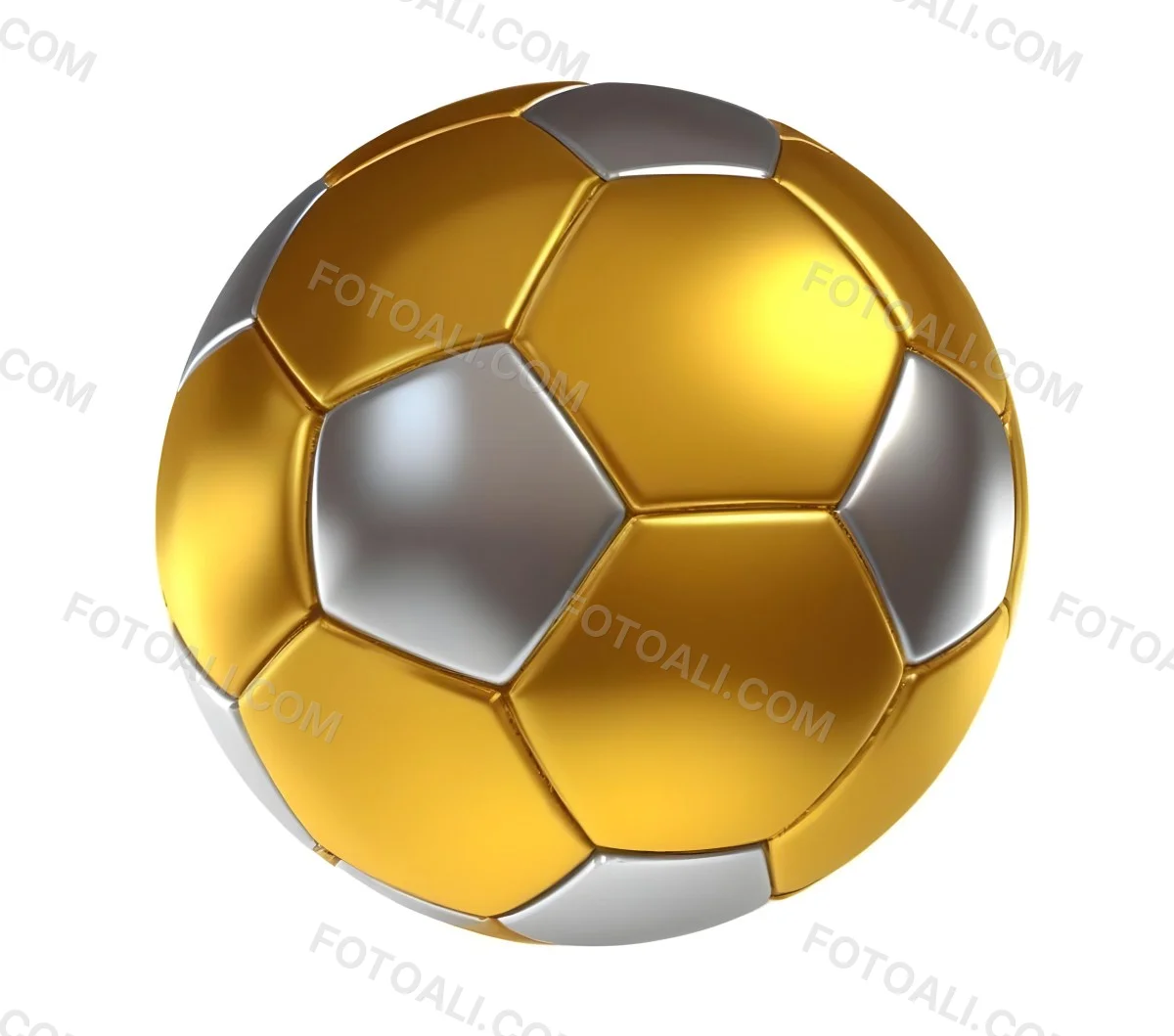 3d Model A Golden And Silver Soccer Ball With Hexagonal Pattern Shiny Texture Dynamic Lighting Isolated On A White Background Sports Equipment Competitive Spirit Victory Symbol Figure Octane Render Volumetric 24 Ea56