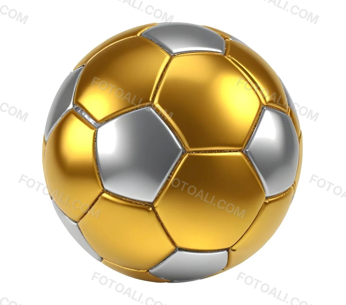 3d Model A Golden And Silver Soccer Ball With Hexagonal Pattern Shiny Texture Dynamic Lighting Isolated On A White Background Sports Equipment Competitive Spirit Victory Symbol Figure Octane Render Volumetric 36 C202