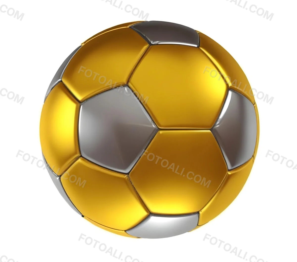 3d Model A Golden And Silver Soccer Ball With Hexagonal Pattern Shiny Texture Dynamic Lighting Isolated On A White Background Sports Equipment Competitive Spirit Victory Symbol Figure Octane Render Volumetric 37 6dad