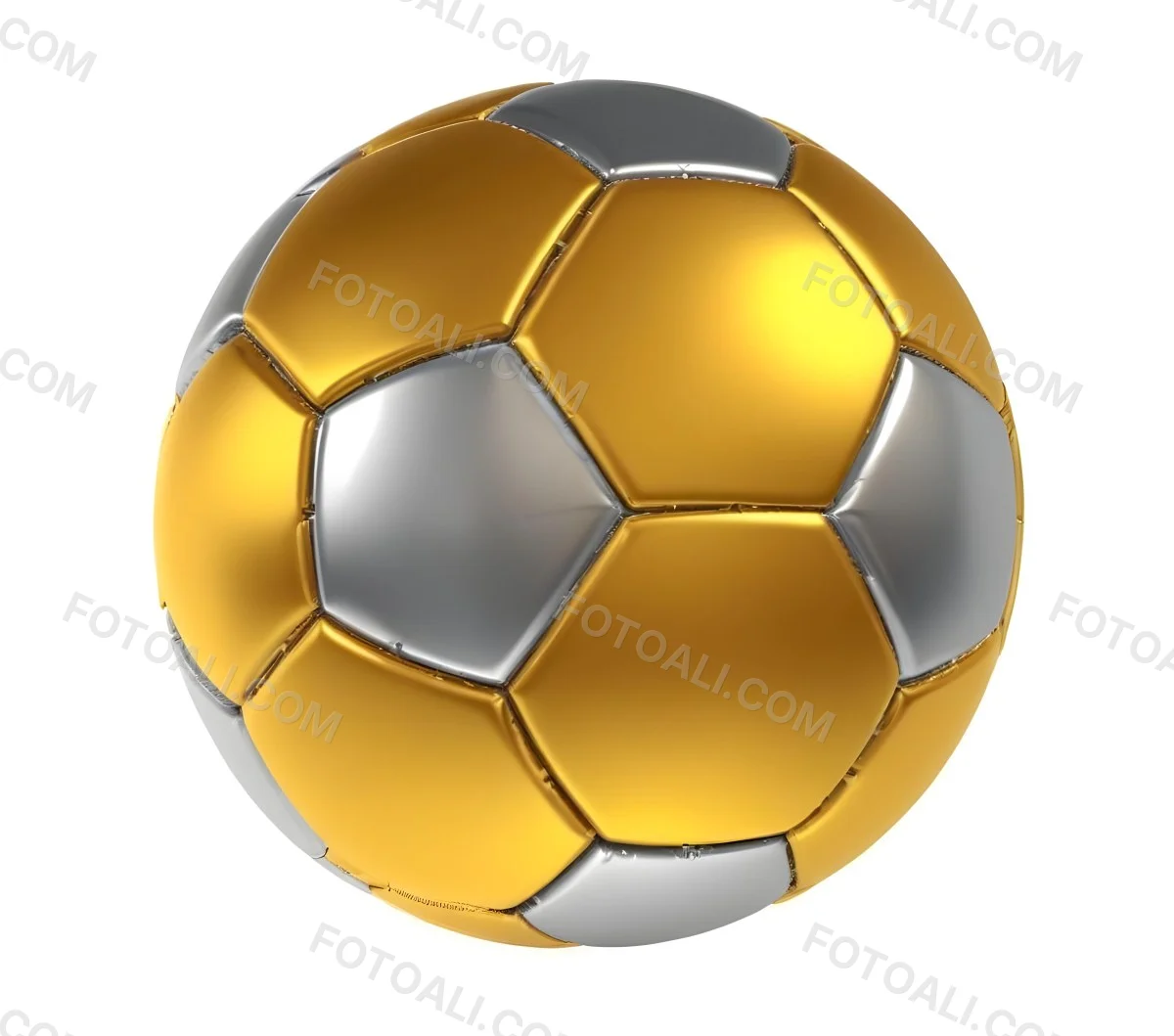 3d Model A Golden And Silver Soccer Ball With Hexagonal Pattern Shiny Texture Dynamic Lighting Isolated On A White Background Sports Equipment Competitive Spirit Victory Symbol Figure Octane Render Volumetric 39 5261