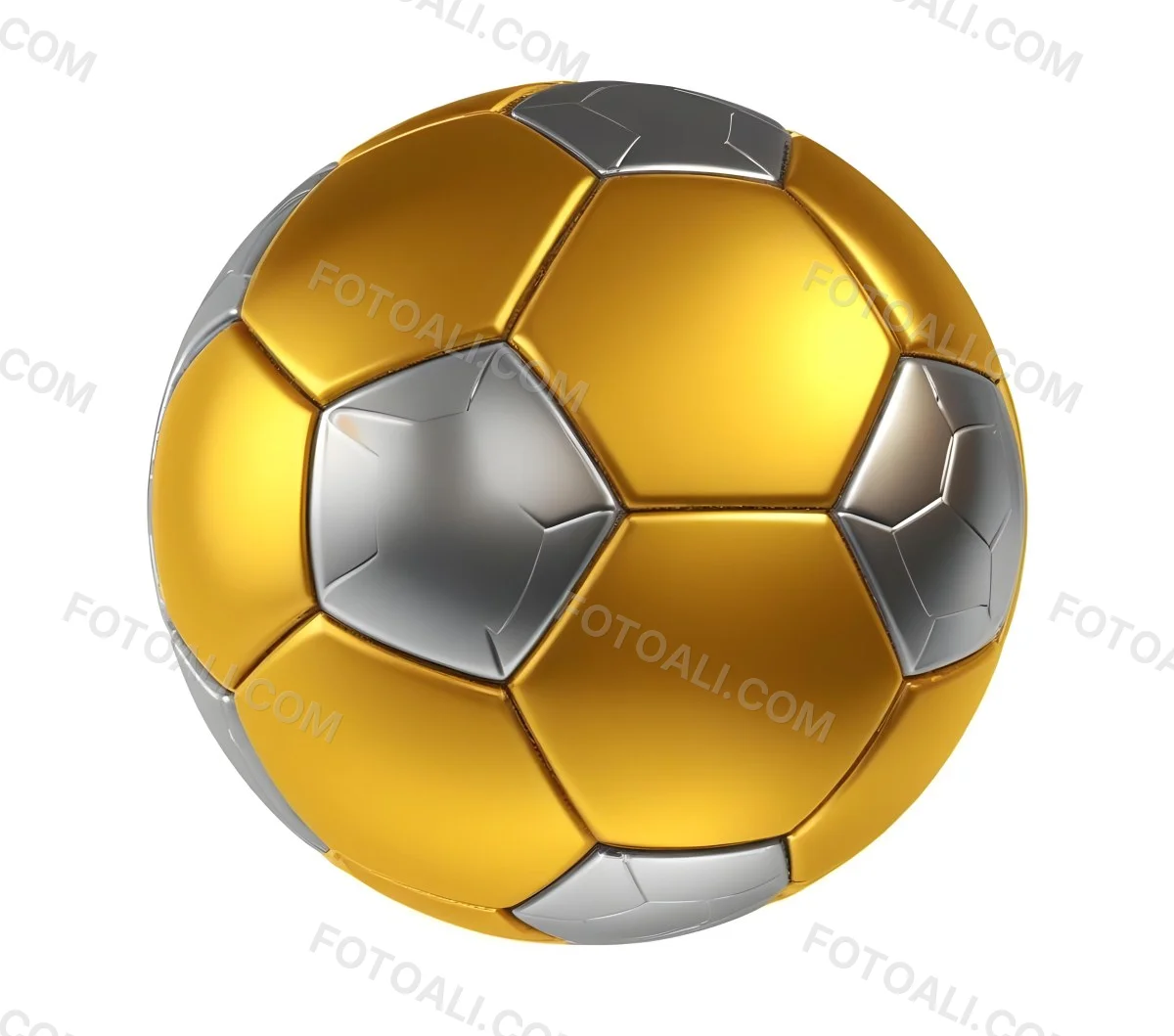 3d Model A Golden And Silver Soccer Ball With Hexagonal Pattern Shiny Texture Dynamic Lighting Isolated On A White Background Sports Equipment Competitive Spirit Victory Symbol Figure Octane Render Volumetric 4 8420