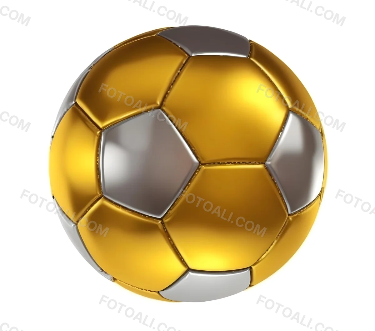 3d Model A Golden And Silver Soccer Ball With Hexagonal Pattern Shiny Texture Dynamic Lighting Isolated On A White Background Sports Equipment Competitive Spirit Victory Symbol Figure Octane Render Volumetric 5 3777