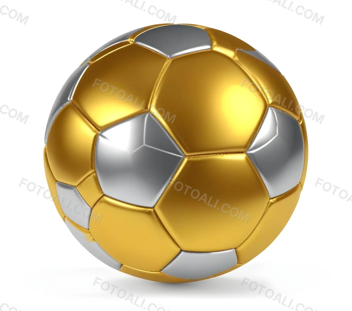 3d Model A Golden And Silver Soccer Ball With Hexagonal Pattern Shiny Texture Dynamic Lighting Isolated On A White Background Sports Equipment Competitive Spirit Victory Symbol Figure Octane Render Volumetric 6 00e2