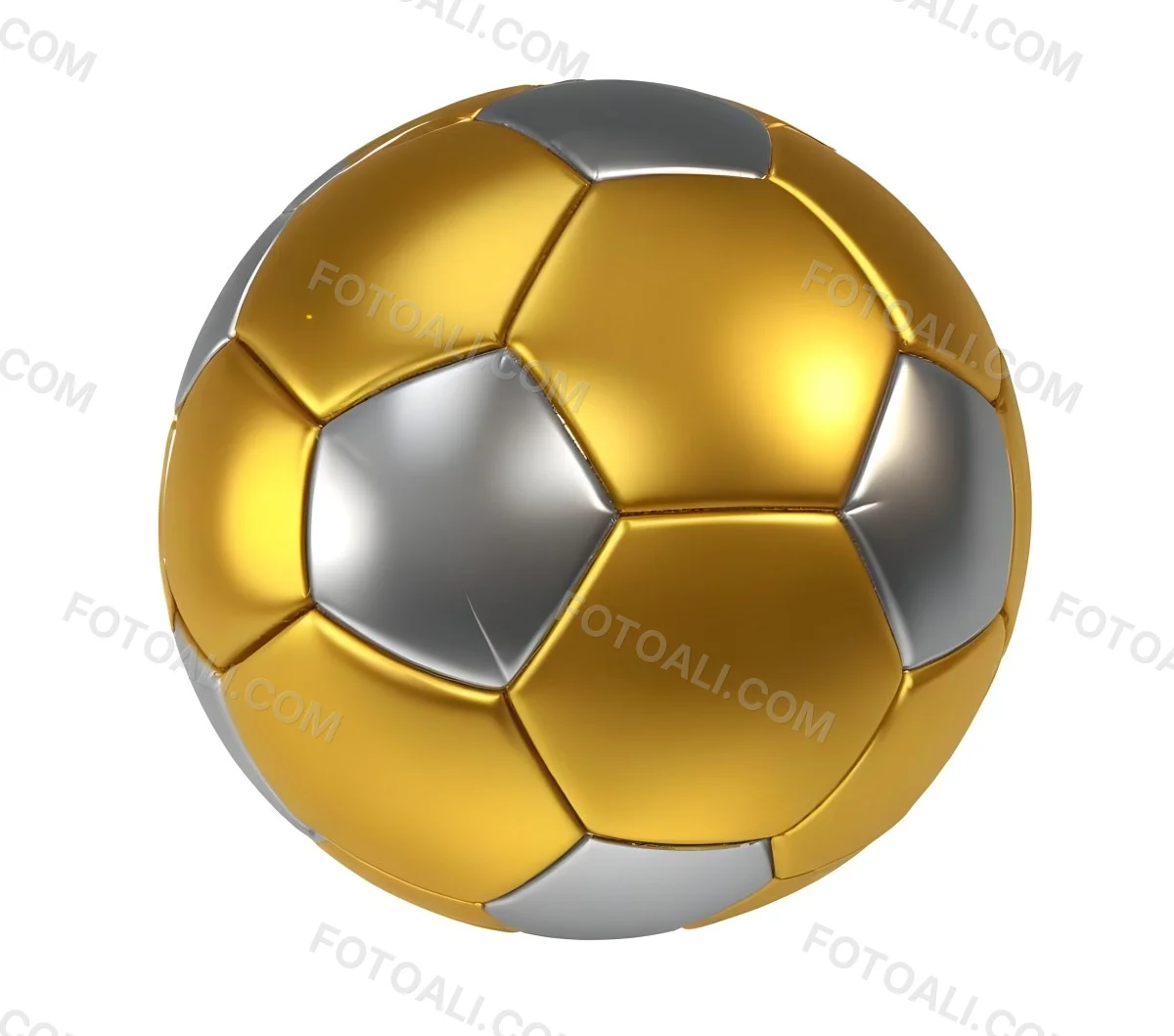 3d Model A Golden And Silver Soccer Ball With Hexagonal Pattern Shiny Texture Dynamic Lighting Isolated On A White Background Sports Equipment Competitive Spirit Victory Symbol Figure Octane Render Volumetric 7 A956