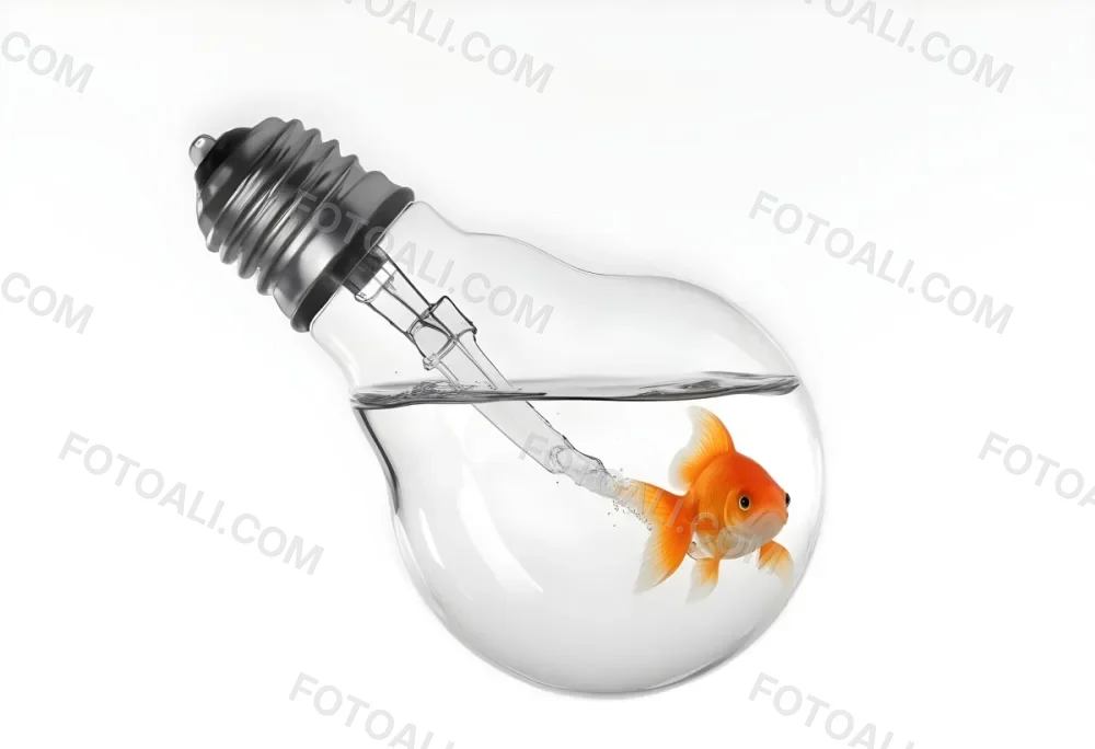 3d Model A Goldfish Swimming Inside A Light Bulb Filled With Water The Light Bulb Is Tilted White Background Figure Octane Render Volumetric Highly Detailed Videogame Aesthetic 2 Abd1
