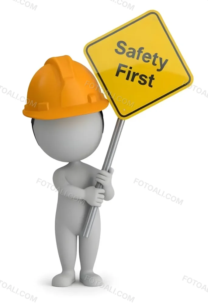 3d Model A Gray Humanoid Figure Wearing An Orange Hard Hat Holding A Yellow Sign That Reads Safety First In Black Text The Figure Stands Upright With Both Hands On The Sign Emphasizing The Importance Of Safety The 11 2ceb