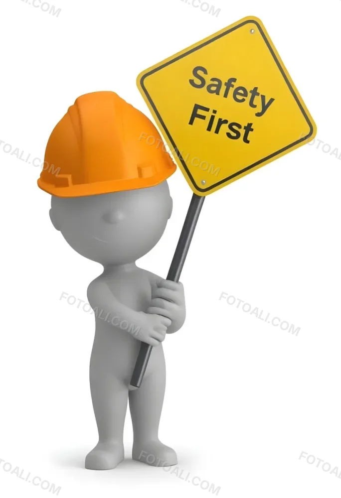 3d Model A Gray Humanoid Figure Wearing An Orange Hard Hat Holding A Yellow Sign That Reads Safety First In Black Text The Figure Stands Upright With Both Hands On The Sign Emphasizing The Importance Of Safety The 23 2d96