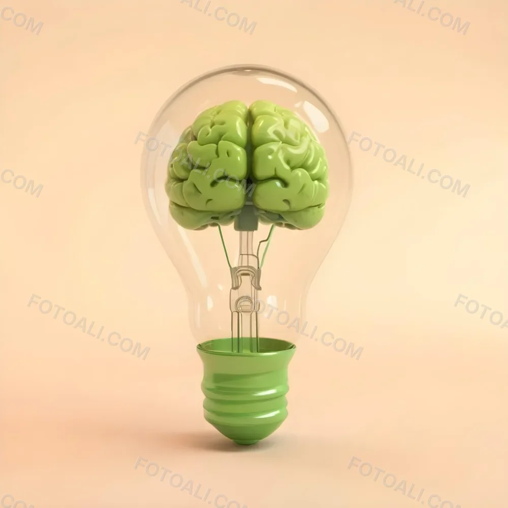 3d Model A Green Brain Inside A Light Bulb With A Green Base The Background Is A Plain Light Orange Color Figure Octane Render Volumetric Highly Detailed Videogame Aesthetic 12 55e0