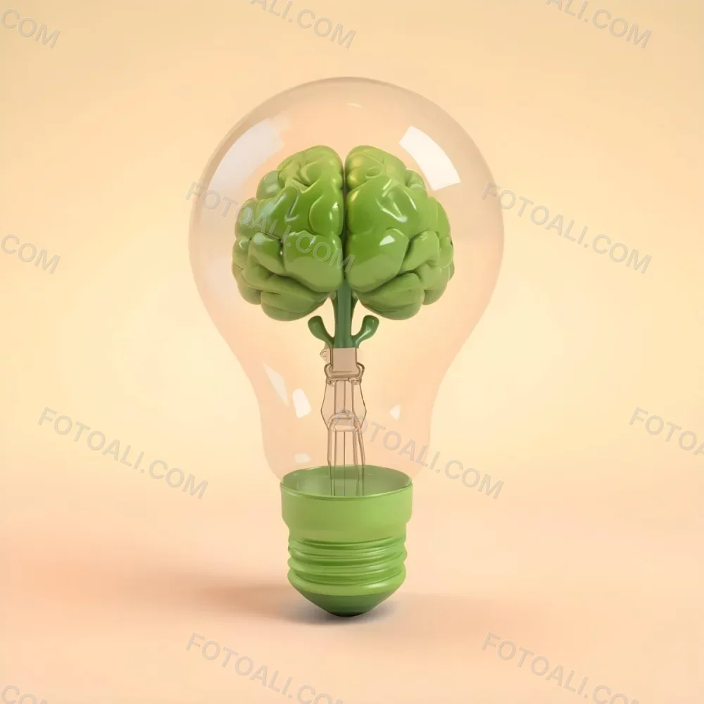 3d Model A Green Brain Inside A Light Bulb With A Green Base The Background Is A Plain Light Orange Color Figure Octane Render Volumetric Highly Detailed Videogame Aesthetic 15 F4c9