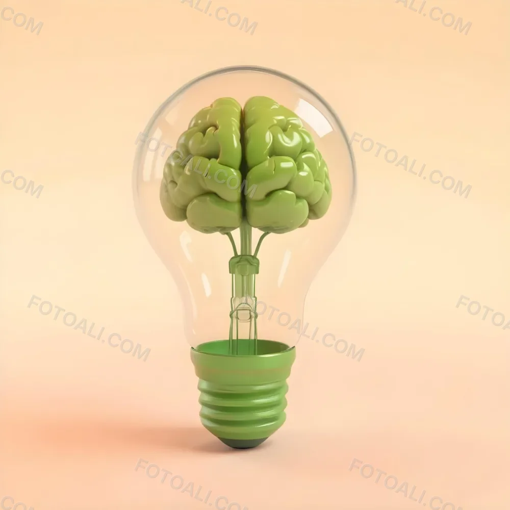 3d Model A Green Brain Inside A Light Bulb With A Green Base The Background Is A Plain Light Orange Color Figure Octane Render Volumetric Highly Detailed Videogame Aesthetic 18 F2ae