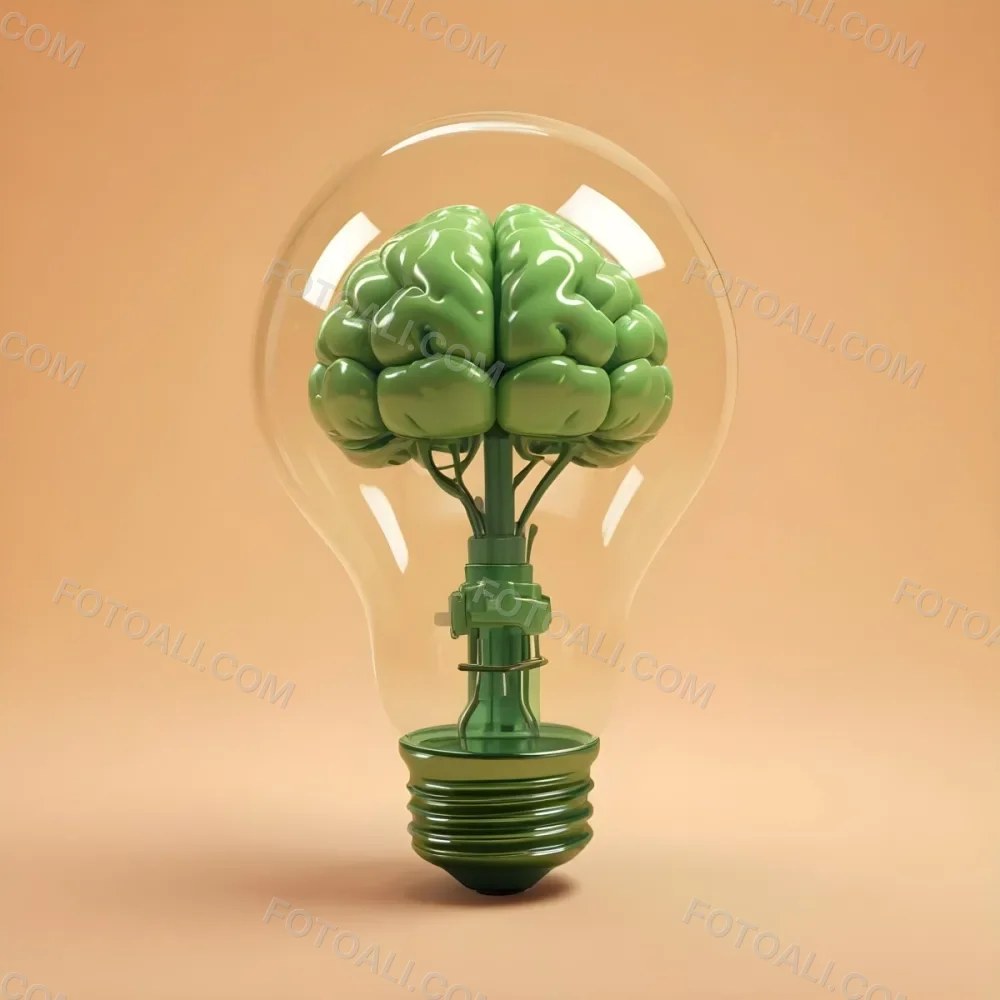 3d Model A Green Brain Inside A Light Bulb With A Green Base The Background Is A Plain Light Orange Color Figure Octane Render Volumetric Highly Detailed Videogame Aesthetic 21 Dcd5
