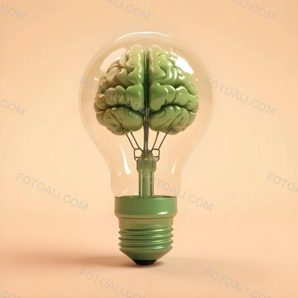3d Model A Green Brain Inside A Light Bulb With A Green Base The Background Is A Plain Light Orange Color Figure Octane Render Volumetric Highly Detailed Videogame Aesthetic 26 427e