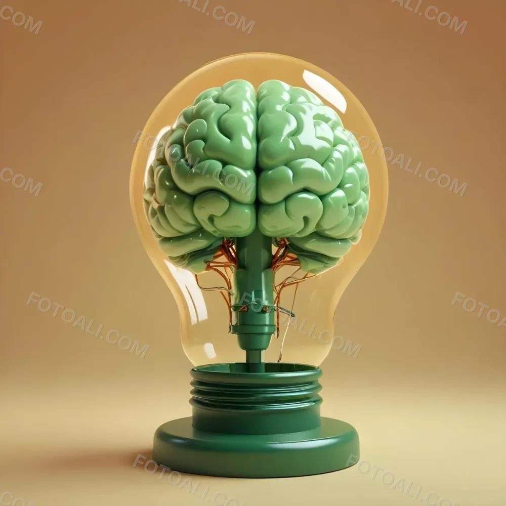 3d Model A Green Brain Inside A Light Bulb With A Green Base The Background Is A Plain Light Orange Color Figure Octane Render Volumetric Highly Detailed Videogame Aesthetic 29 022f