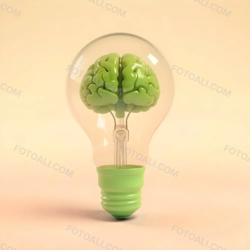 3d Model A Green Brain Inside A Light Bulb With A Green Base The Background Is A Plain Light Orange Color Figure Octane Render Volumetric Highly Detailed Videogame Aesthetic 3 224d